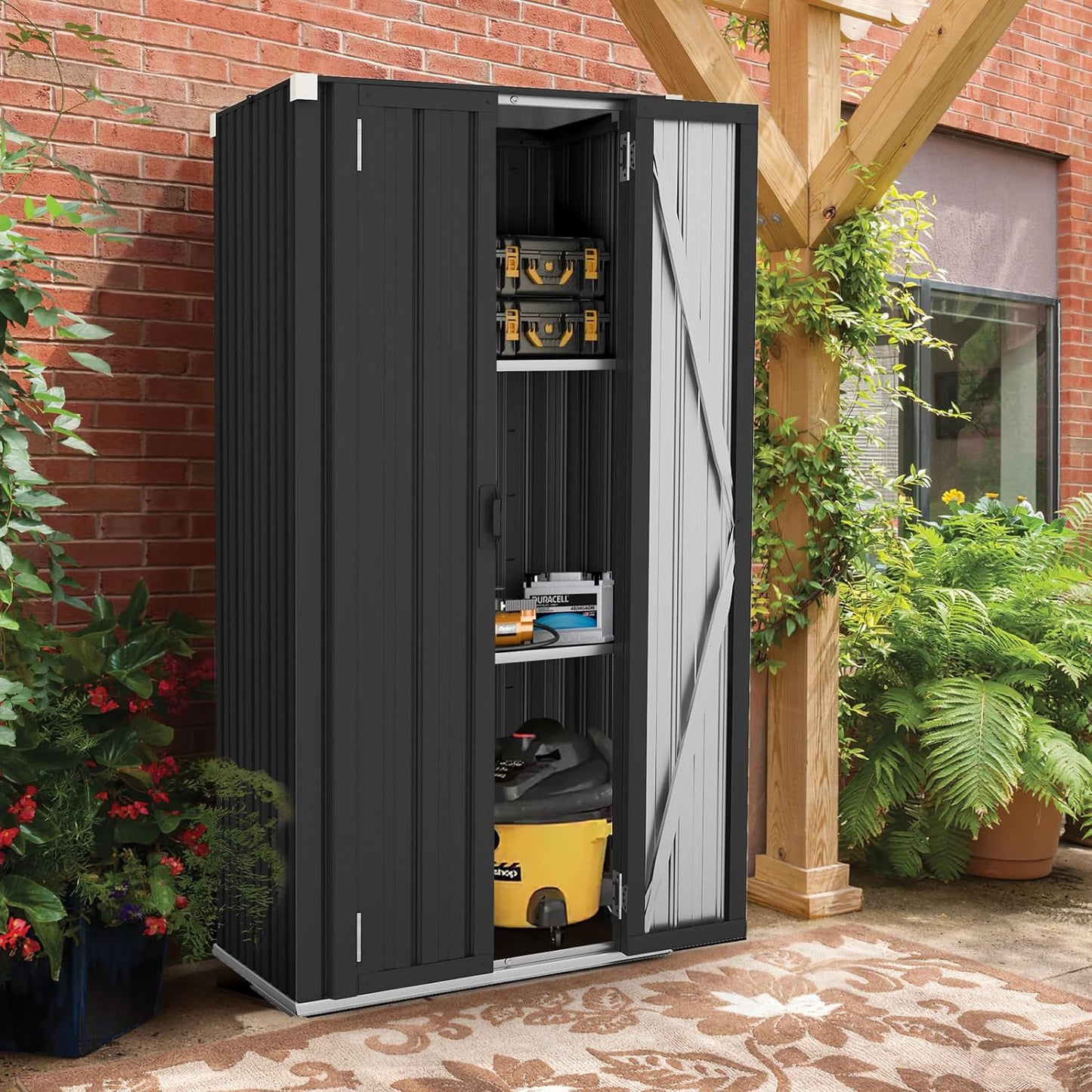 AECOJOY Metal Outdoor Storage Cabinet with Adjustable Shelves, Dark Gray