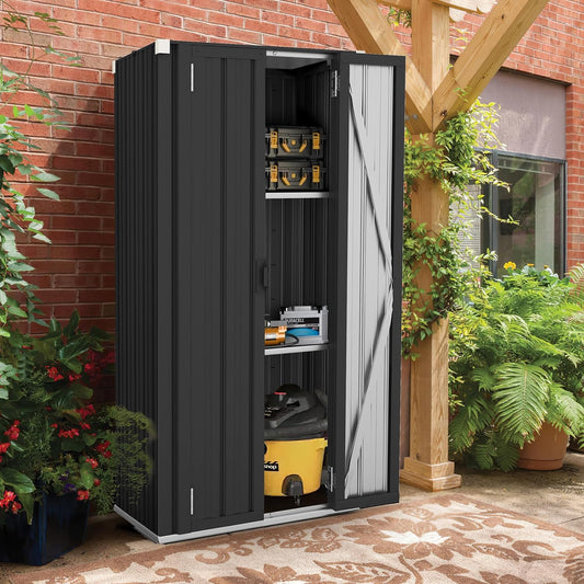 AECOJOY Metal Outdoor Storage Cabinet with Adjustable Shelves, Dark Gray