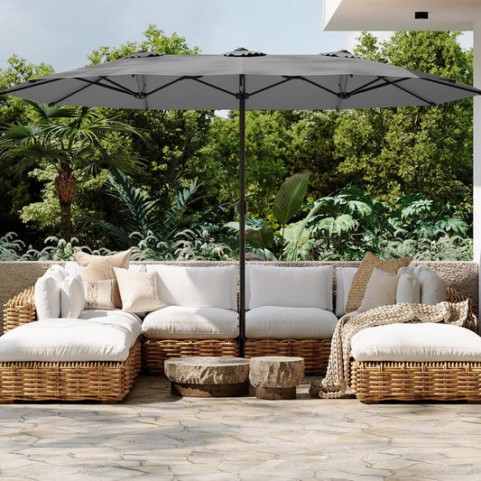 AECOJOY 15 Ft Patio Double Sided Umbrella Large Outdoor Umbrella in Dark Gray