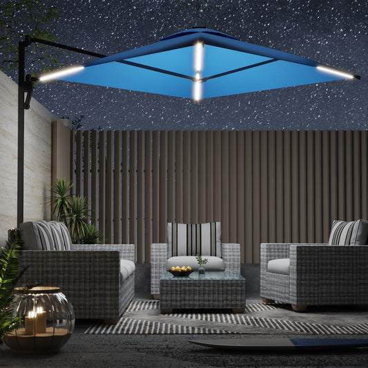 AECOJOY 10 ft Wall Mounted Patio Umbrella Outdoor Rectangle Umbrella with 180° Rotation for Outside in Blue