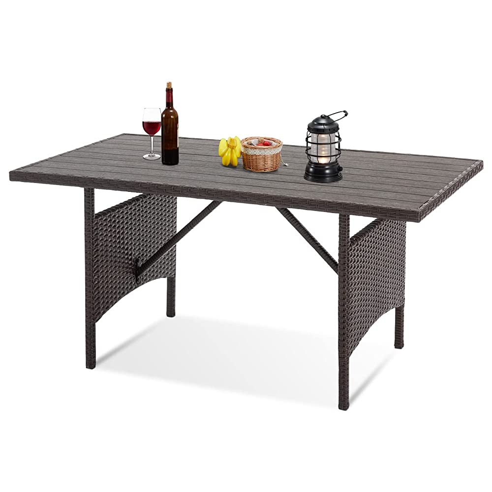 AECOJOY 54" Outdoor Dining Table, Patio Wicker Metal Frame Coffee Table for Outside or Indoor, Brown Rattan
