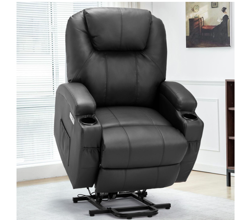 Danrelax Power Lift Chair Recliner Sofa for Elderly, Heavy Duty & Safety Motion Reclining Mechanism, 2 Side Pockets and Cup Holders, USB Ports, Black