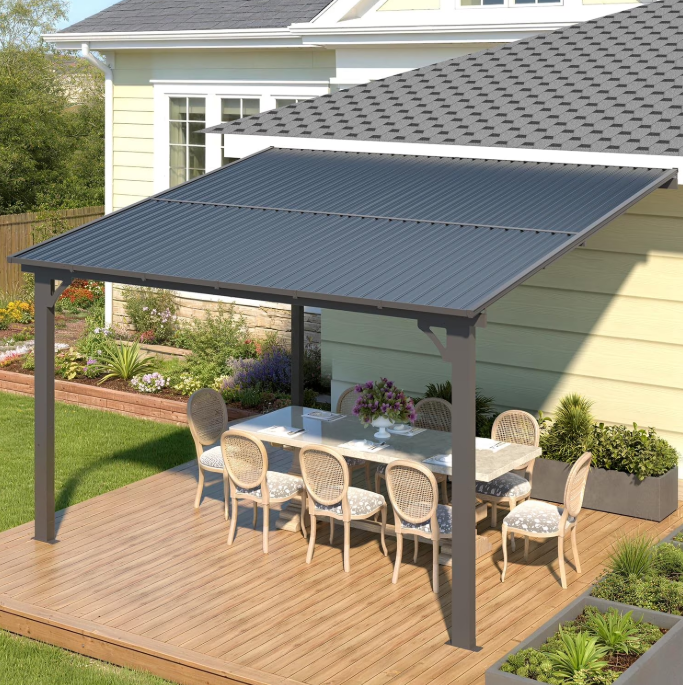 AECOJOY 10x12 Outdoor Hardtop Gazebo Adjustable Height (6.5-9.8Ft) Pergola for Patio on Clearance, Large Wall Mounted Metal Lean to Pergolas and Gazebos Clearance, Heavy Duty Awnings with Patio Roof