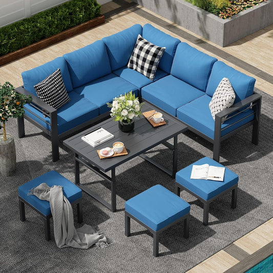 AECOJOY Outdoor Furniture Sets Clearance, Aluminum Patio Furniture Sets on sale, Metal Patio Sets, Outdoor Conversation Sets, Outdoor Sectional Sofa for Lawn, Navy