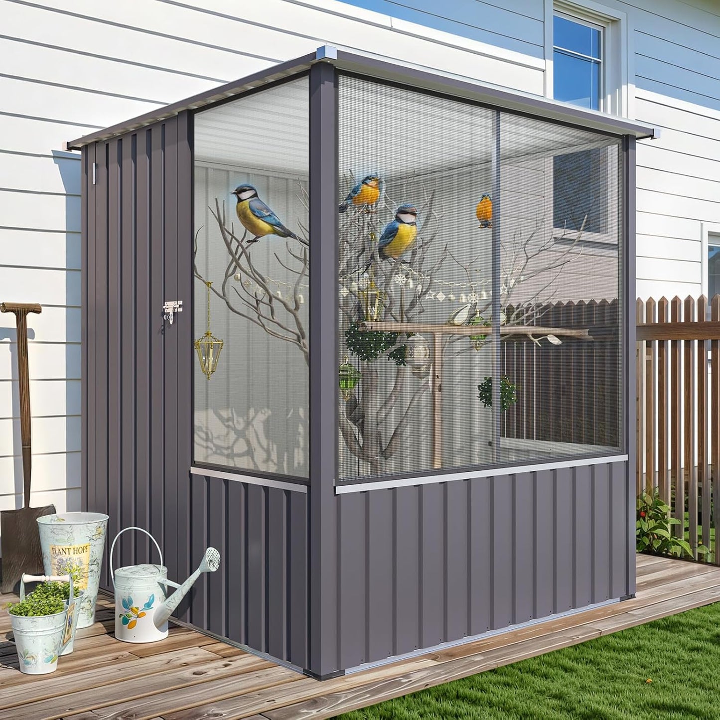 YODOLLA 5x5 FT Metal Chicken Coop,Multipurpose Chicken House with Lockable Doors and Ventilated Mesh