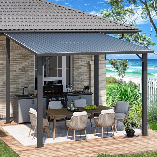 AECOJOY 10' x 10' Hardtop Gazebo, Heavy Duty Outdoor Gazebo with Galvanized Steel Sloping Roof, All Weatherproof Metal Gazebo Featuring Vertical Stripes for Patio, Backyard, and Lawns