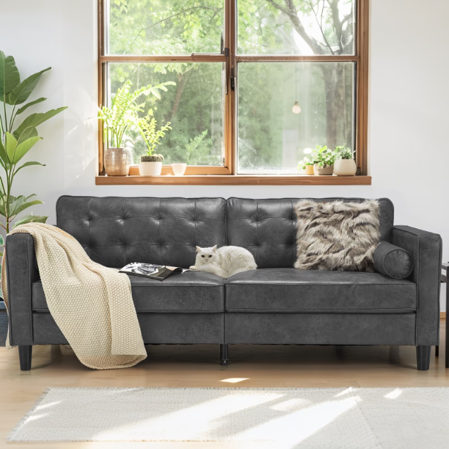 AECOJOY Leather Couch Sofa Mid-Century Sectional Sofa 3 Seater Sofa on Clearance,Grey