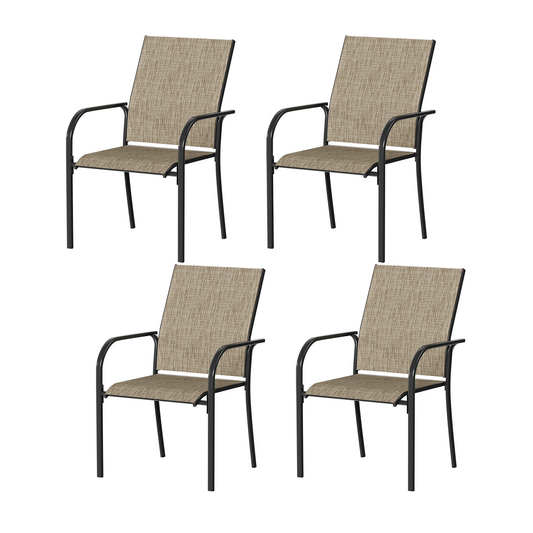 AECOJOY Patio Dining Chairs Set for 4, Stackable Textilene Patio Chairs with Armrests and Metal Frame, Outdoor Furniture Set for All Weather, Backyare, Deck and Garden, Brown