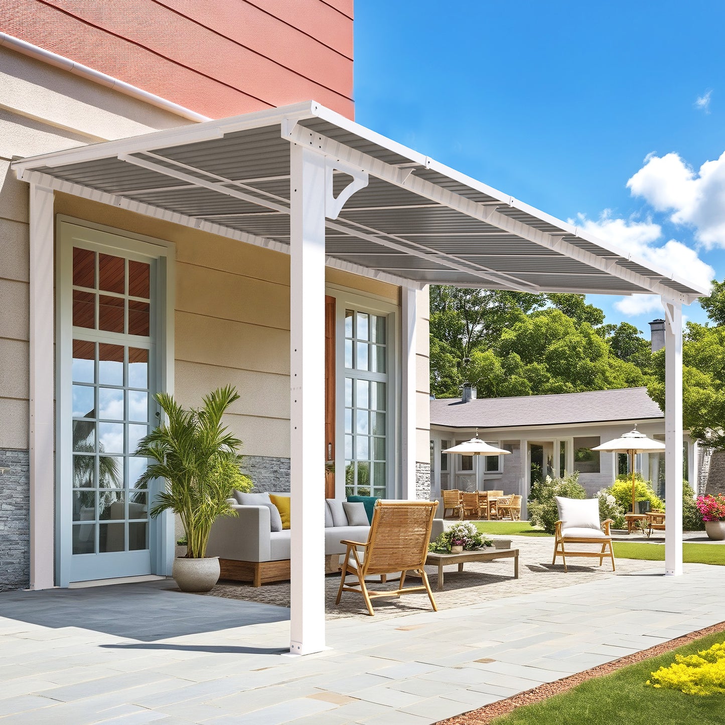 AECOJOY 8' x 12' Hardtop Gazebo Outdoor Aluminum Pergola For Garden, Patio, Backyard-White