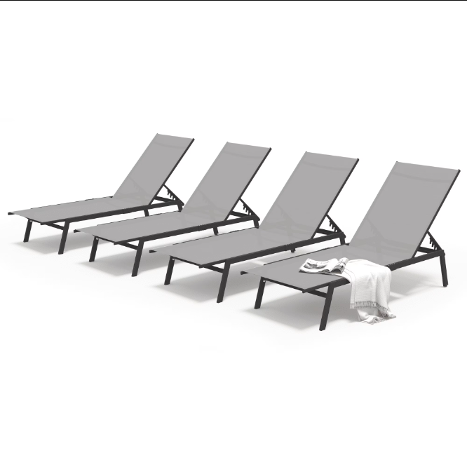 YODOLLA Patio Metal Lounge Chairs for Outside Adjustable Outdoor Chaise Lounge for Outside Pool Set of 4 - Dark Gray