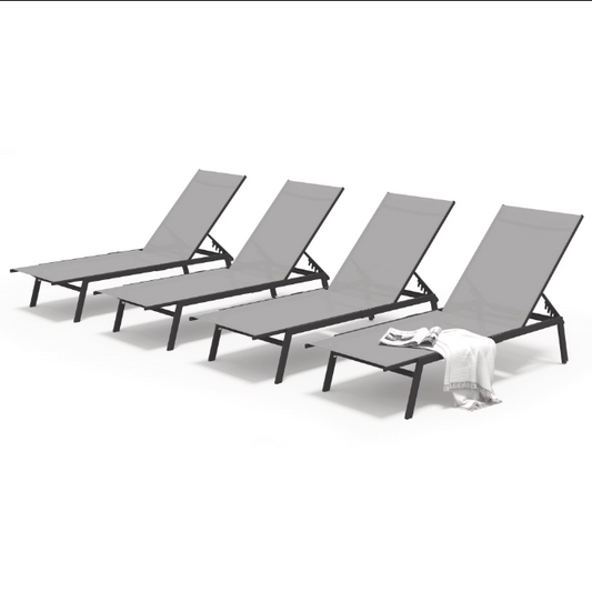 YODOLLA Patio Metal Lounge Chairs for Outside Adjustable Outdoor Chaise Lounge for Outside Pool Set of 4 - Dark Gray