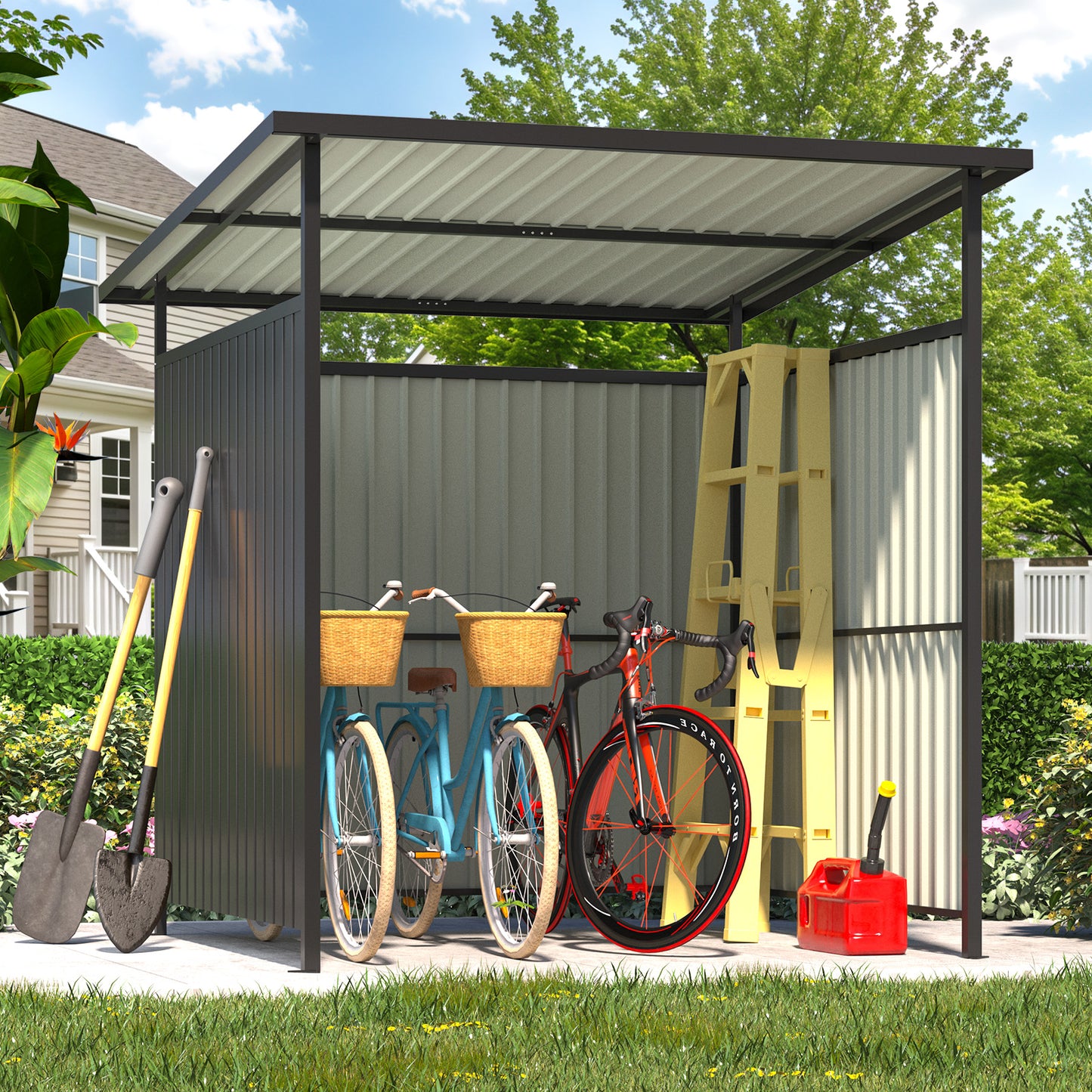 YODOLLA 6' x 6' Outdoor Storage Shed,Small Lean to Hardtop Bike Tool Shed for Patio