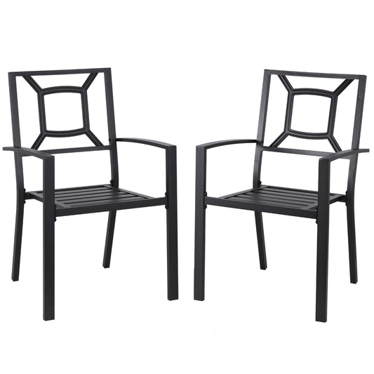 YODOLLA Set of 2 Outdoor Patio Dining Chairs, Arm Chairs with Heavy-Duty Metal Frame for Poolside, Backyard, Balcony, Garden, Porch, Black