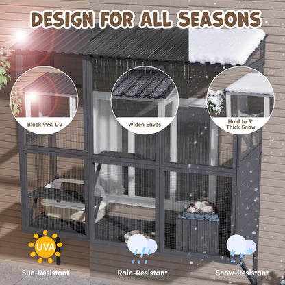 YODOLLA Catio Cat Window Box Cat Enclosure for Multiple Indoor Cats,Outside Wood Cat House, Gray