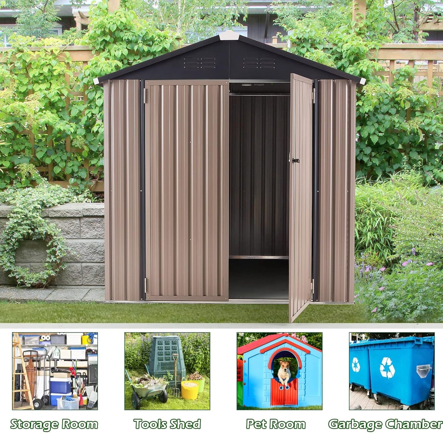 AECOJOY 6' x 6' Outdoor Storage Shed, Metal Shed with Lockable Doors, Utility and Tool Storage for Garden, Backyard, Patio, Outside use