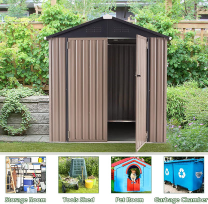 AECOJOY 6' x 6' Outdoor Storage Shed, Metal Shed with Lockable Doors, Utility and Tool Storage for Garden, Backyard, Patio, Outside use