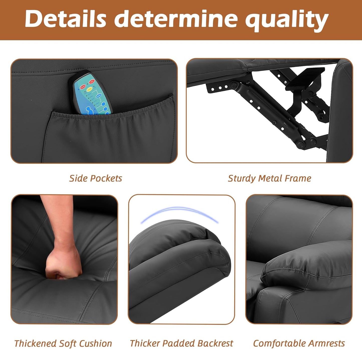 YODOLLA 2 Seat Leather Recliner Sofa with Massage Heated Function, Home Theater Seating Massage Reclining Loveseat Chair in Black