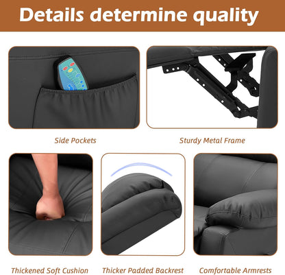 YODOLLA 2 Seat Leather Recliner Sofa with Massage Heated Function, Home Theater Seating Massage Reclining Loveseat Chair in Black