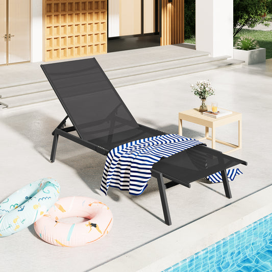 AECOJOY Patio Adjustable Lounge Chair Recliner with Wheels - Black