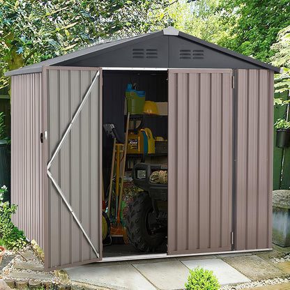 AECOJOY 7' x 7' Outdoor Metal Storage Shed on Clearance with Lockable Door for Backyard