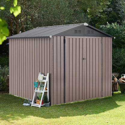 AECOJOY 7' x 7' Outdoor Metal Storage Shed on Clearance with Lockable Door for Backyard