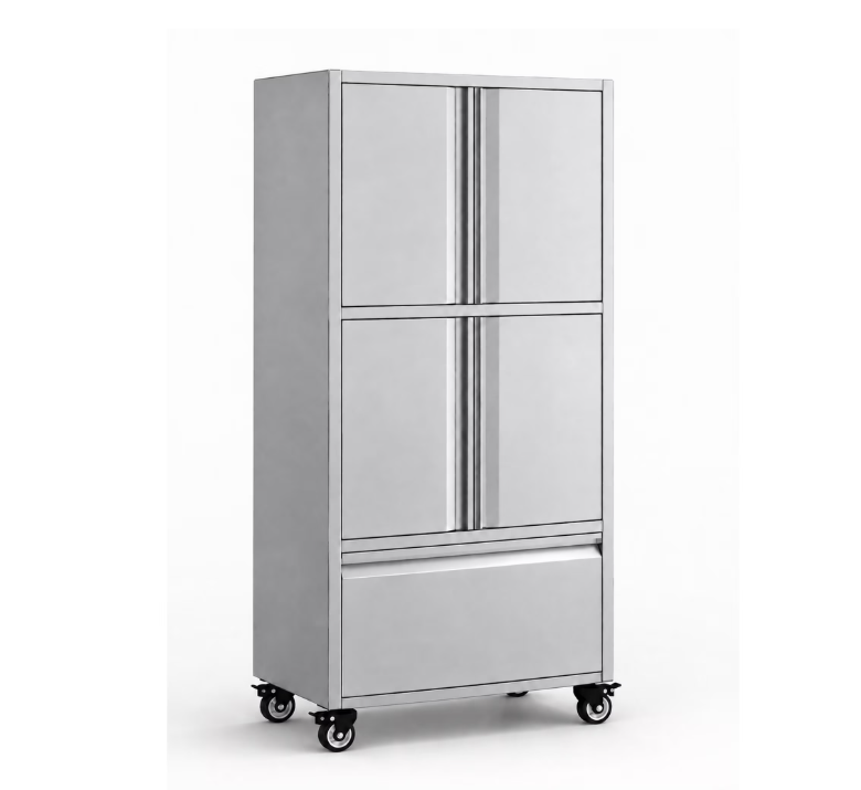 JFHID 58.3" Stainless Steel Storage Cabinet, 350 lbs Freestanding with Drawer and Locking Casters
