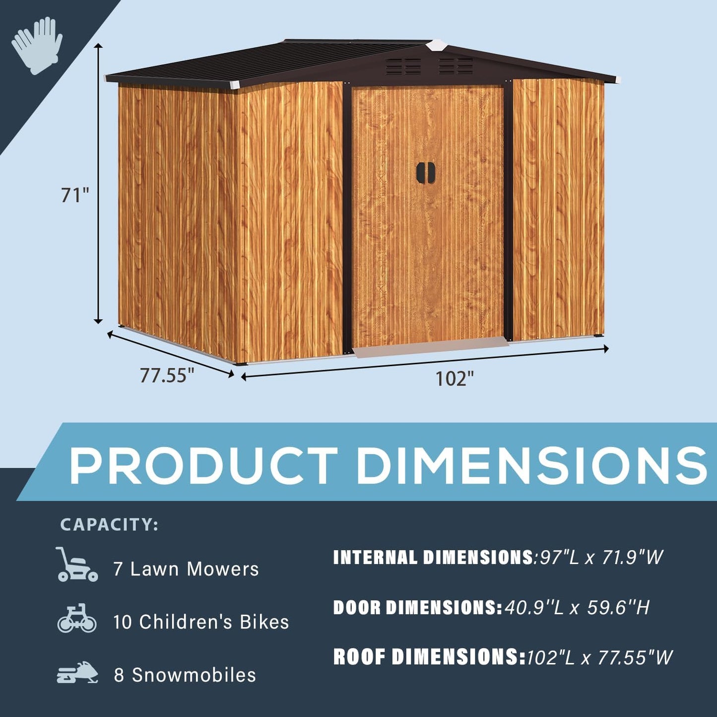 U-MAX 8 x 6 ft. Wood Grain Outdoor Metal Storage Shed with Lockable Door Patio Garden Storage Building for Outside