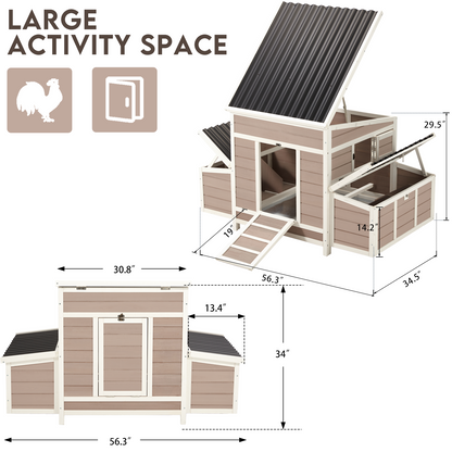 YODOLLA Chicken Coop 56" Large Wooden Chicken Hutch with 6 Nesting Boxes Outdoor Hen House Chicken Cage w/Ramps, Removable Tray for Easy Cleaning, Brown