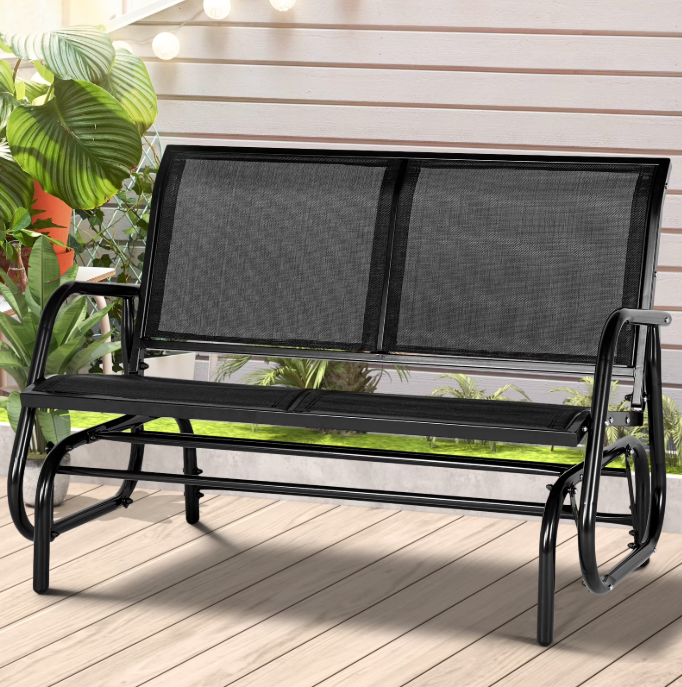 AECOJOY Steel Outdoor Glider Bench - Black