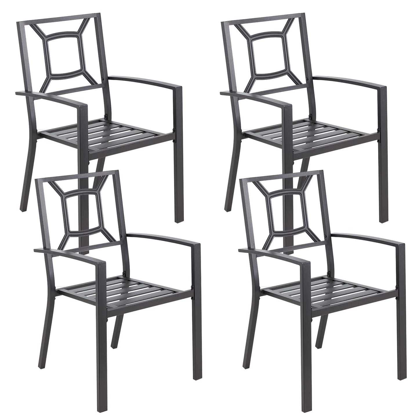 AECOJOY Outdoor Patio Dining Chairs, Stackable Arm Chairs-Metal Frame-Set of 4-Black