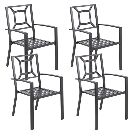 AECOJOY Outdoor Patio Dining Chairs, Stackable Arm Chairs-Metal Frame-Set of 4-Black