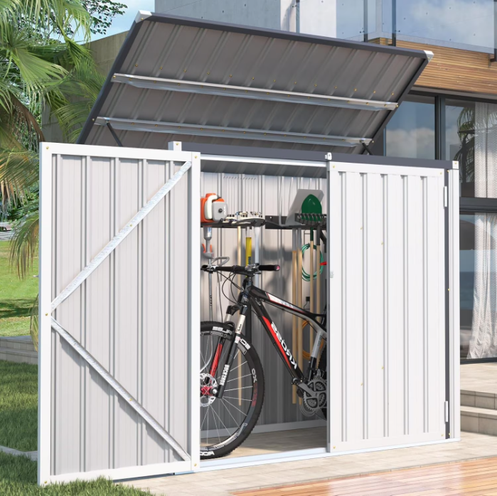 YODOLLA Outdoor Trash Can Storage 46 Cu.Ft, Outdoor Garbage Bike Storage Shed, Horizontal Cabinet Waterproof, Garbage Can Storage Bicycle Sheds