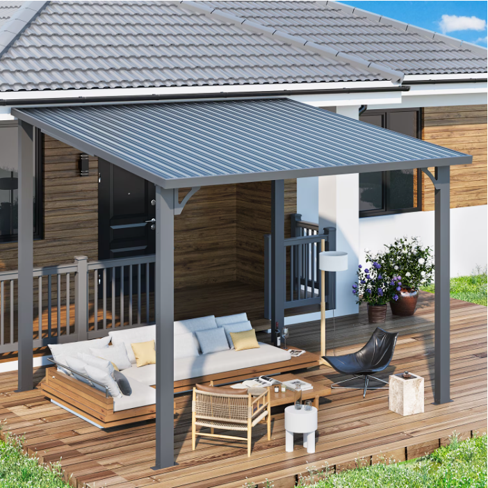 AECOJOY 8' x 10' Hardtop Gazebo, Heavy Duty Outdoor Gazebo with Galvanized Steel Sloping Roof, All Weatherproof Metal Gazebo Featuring Vertical Stripes for Patio, Backyard, and Lawns