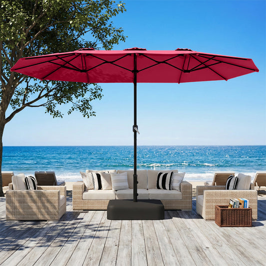 AECOJOY 15 x 9 ft Double-Sided Rectangular Patio Umbrella with Crank Handle, 1.9" Steel Pole, Weatherproof UV Protection Outdoor Market Umbrella,Red