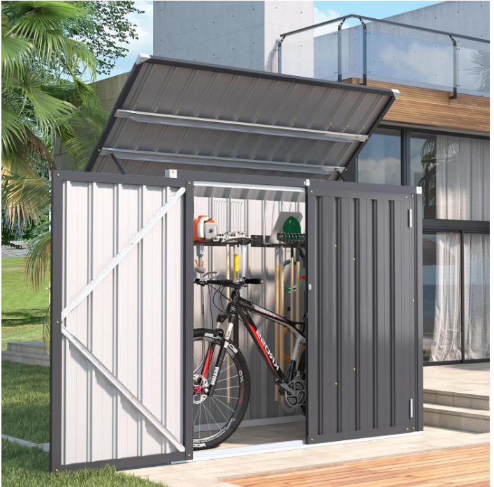 YODOLLA Outdoor Trash Can Storage Shed, 46 Cu.Ft Outside Garbage Can Storage Shed, Brown Outdoor Horizontal Storage Cabinet Waterproof, Bike Sheds & Outdoor Storage Clearance