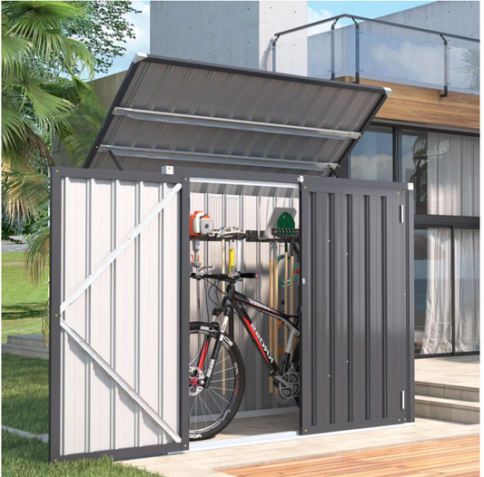 YODOLLA Outdoor Trash Can Storage Shed, 46 Cu.Ft Outside Garbage Can Storage Shed, Brown Outdoor Horizontal Storage Cabinet Waterproof, Bike Sheds & Outdoor Storage Clearance