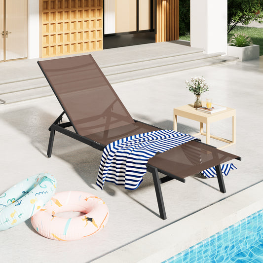 AECOJOY Patio Metal Lounge Chairs for Outside Adjustable Outdoor Chaise Lounge for Outside Pool-Brown