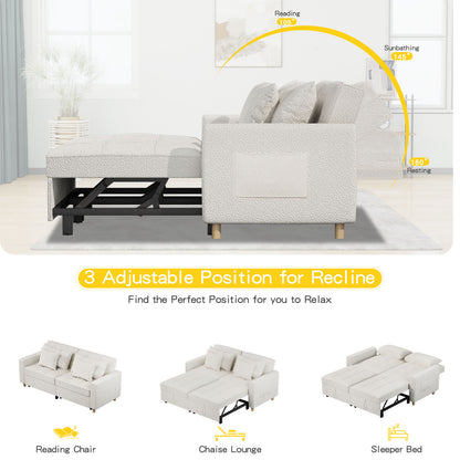 YODOLLA 71" Sleeper Sofa Bed & 3-in-1 Futon Pull Out Couch for Living Room & Bedroom, Convertible Loveseat in Teddy Velvet White sofa bed