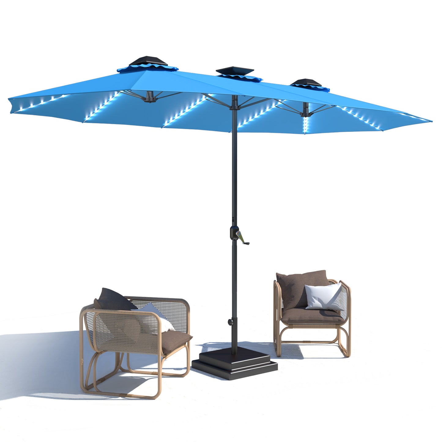 AECOJOY 15ft Patio Umbrella with Solar Lights,Outdoor Large Double Umbrella, Rectangle Table Umbrella with 156 PCS LED Lights and Crank Handle for Backyard Deck Pool Shade in Blue 3.8 stars out of 83 reviews (3.8)| 83 ratings