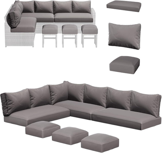 AECOJOY Outdoor Cushions, 4 inch Patio Cushions for Outdoor Furniture, Replacement Cushions Fits 7-Seats Sectional Rattan Conversation Set, Splashproof, Memory Foam Cushions and Covers in Dark Gray