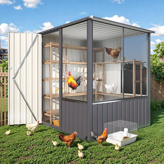 YODOLLA 5x5 FT Metal Chicken Coop,Multipurpose Chicken House with Lockable Doors and Ventilated Mesh