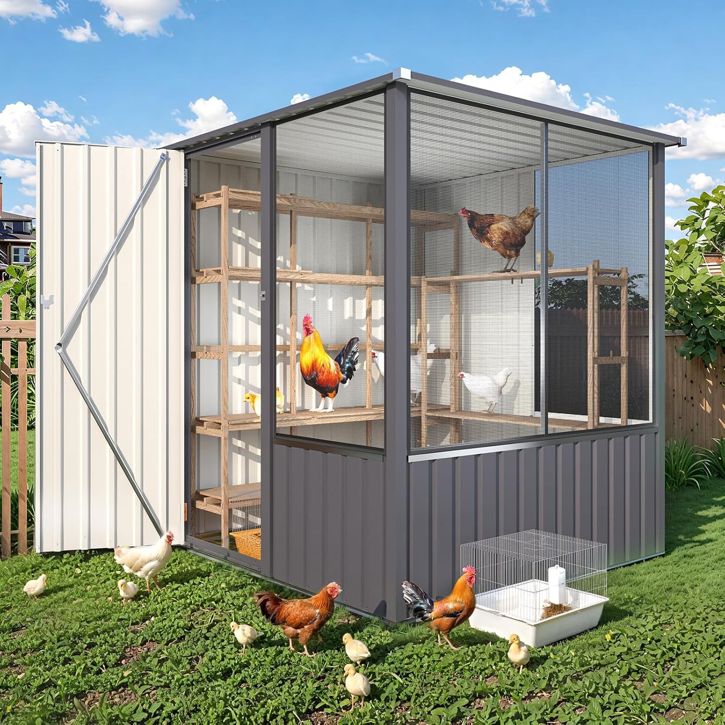 YODOLLA 5x5 FT Metal Chicken Coop,Multipurpose Chicken House with Lockable Doors and Ventilated Mesh