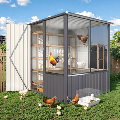 YODOLLA 5x5 FT Metal Chicken Coop,Multipurpose Chicken House with Lockable Doors and Ventilated Mesh