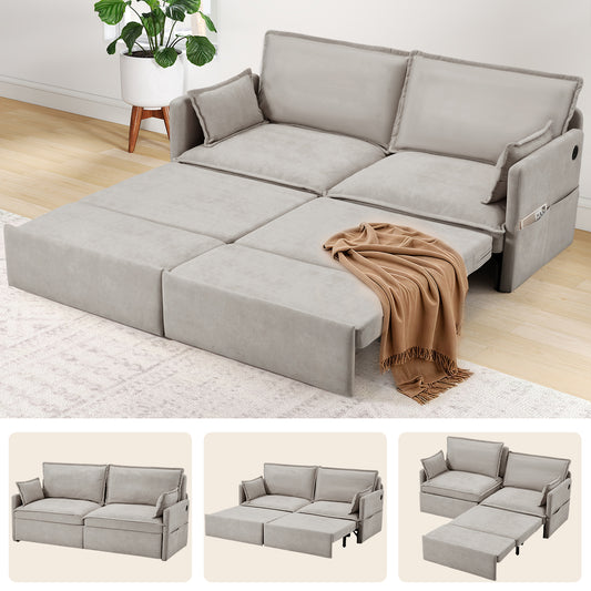 YODOLLA 72" 3 in 1 Convertible Sofa Bed with Pull Out Coach Bed, Loveseat Futon Sofa with Pillows & Pockets for Bedroom, Living Room, Apartment- Light Grey