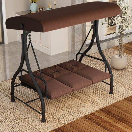AECOJOY 3 Person Steel Outdoor Patio Canopy Adjustable Steel Porch Swing Chair with Cover, Brown