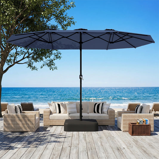 AECOJOY 15 x 9 ft Double-Sided Rectangular Patio Umbrella with Crank Handle, 1.9" Steel Pole, Weatherproof UV Protection Outdoor Market Umbrella, Dark Blue