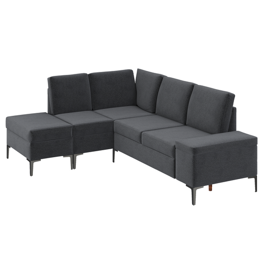 YODOLLA 86" Sectional Sofa with Armrest Storage, Right Facing Convertible Couch for Living Room in Black Linen