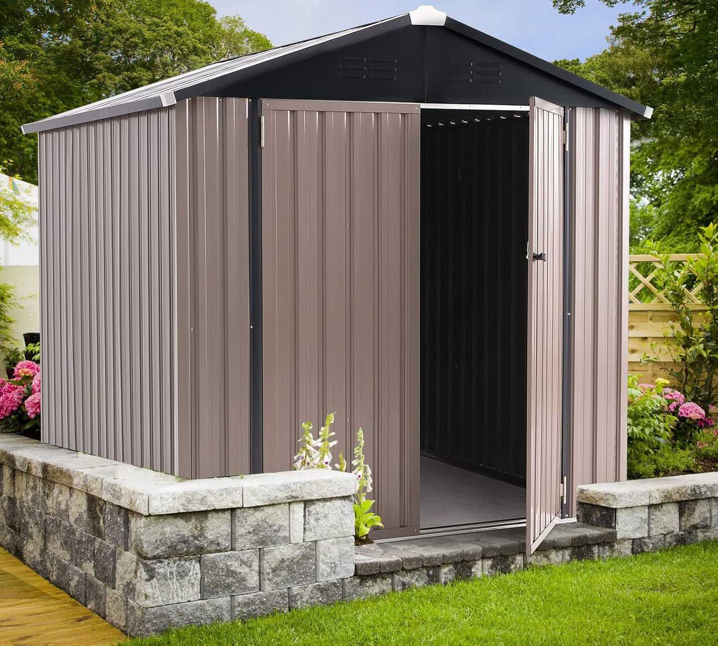 AECOJOY 6' x 6' Outdoor Storage Shed, Metal Shed with Lockable Doors, Utility and Tool Storage for Garden, Backyard, Patio, Outside use