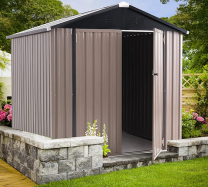 AECOJOY 6' x 6' Outdoor Storage Shed, Metal Shed with Lockable Doors, Utility and Tool Storage for Garden, Backyard, Patio, Outside use