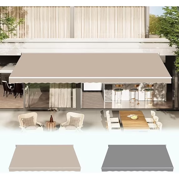 AECOJOY 12x10 FT Retractable Awning Replacement Canopy, 280g Polyester Sunshade Cover with Valance for Patio, Yard, Deck, Balcony, Beige